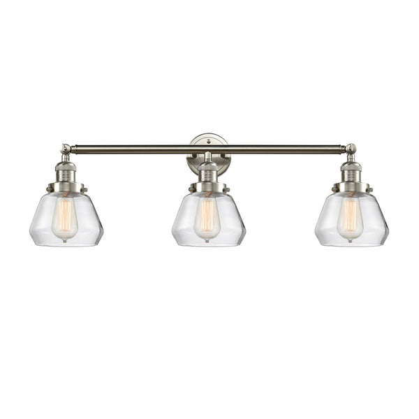 Fulton Bath Vanity Light shown in the Brushed Satin Nickel finish with a Clear shade
