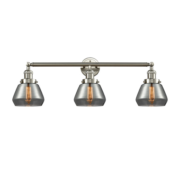 Fulton Bath Vanity Light shown in the Brushed Satin Nickel finish with a Plated Smoke shade