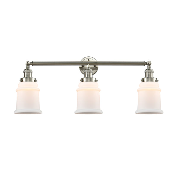 Canton Bath Vanity Light shown in the Brushed Satin Nickel finish with a Matte White shade