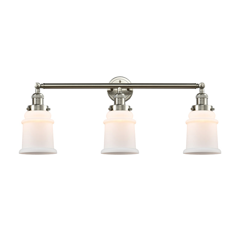 Canton Bath Vanity Light shown in the Brushed Satin Nickel finish with a Matte White shade