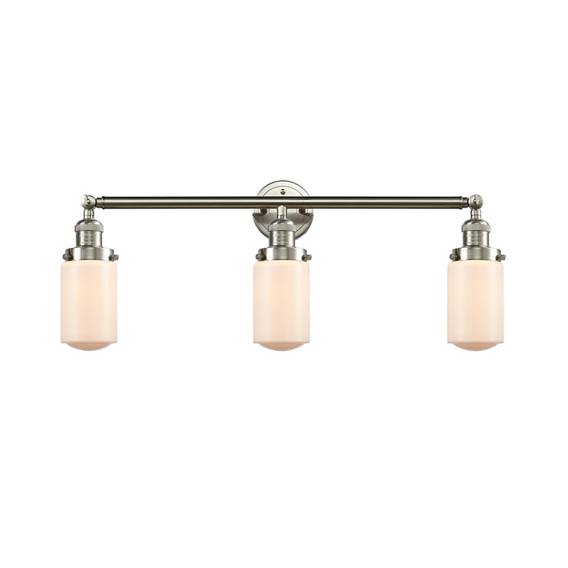 Dover Bath Vanity Light shown in the Brushed Satin Nickel finish with a Matte White shade