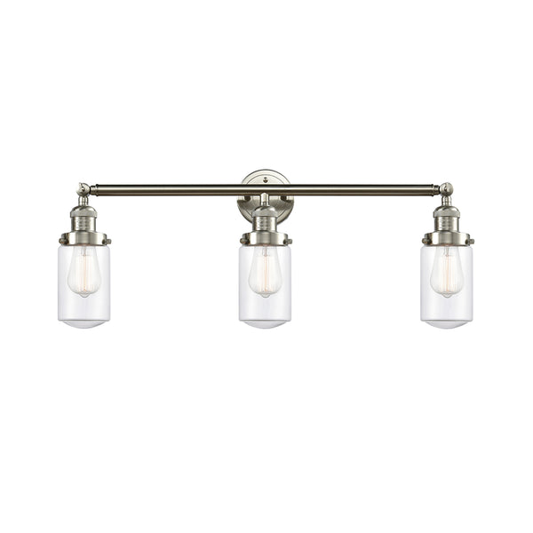 Dover Bath Vanity Light shown in the Brushed Satin Nickel finish with a Clear shade