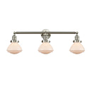 Olean Bath Vanity Light shown in the Brushed Satin Nickel finish with a Matte White shade