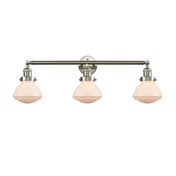 Olean Bath Vanity Light shown in the Brushed Satin Nickel finish with a Matte White shade