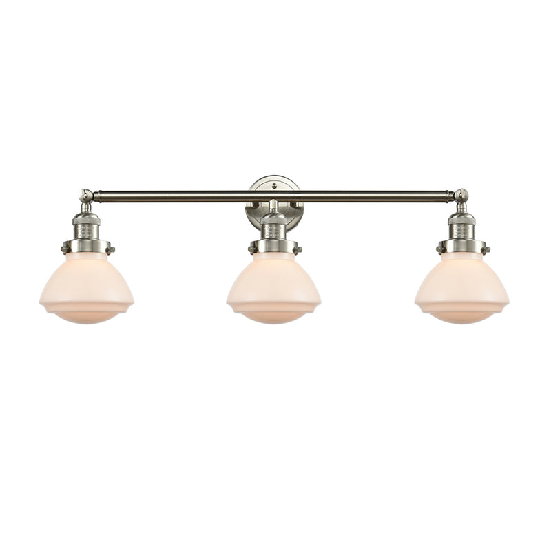 Olean Bath Vanity Light shown in the Brushed Satin Nickel finish with a Matte White shade