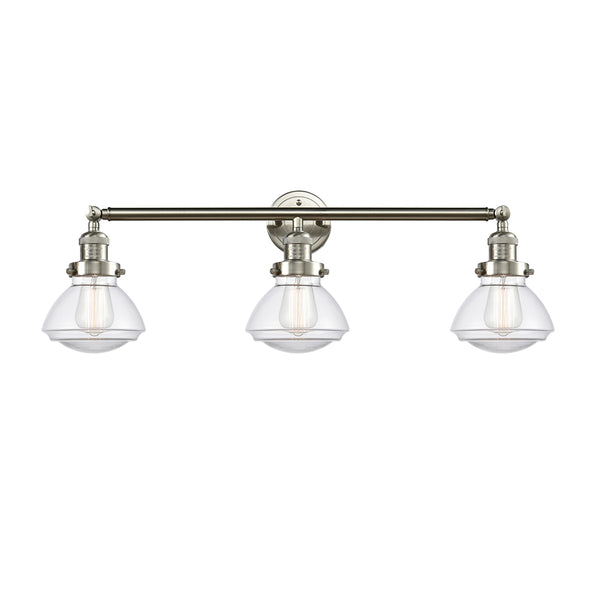 Olean Bath Vanity Light shown in the Brushed Satin Nickel finish with a Clear shade
