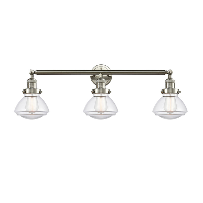 Olean Bath Vanity Light shown in the Brushed Satin Nickel finish with a Clear shade