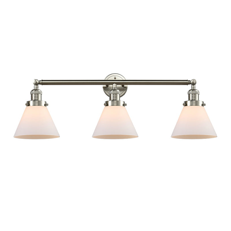 Cone Bath Vanity Light shown in the Brushed Satin Nickel finish with a Matte White shade
