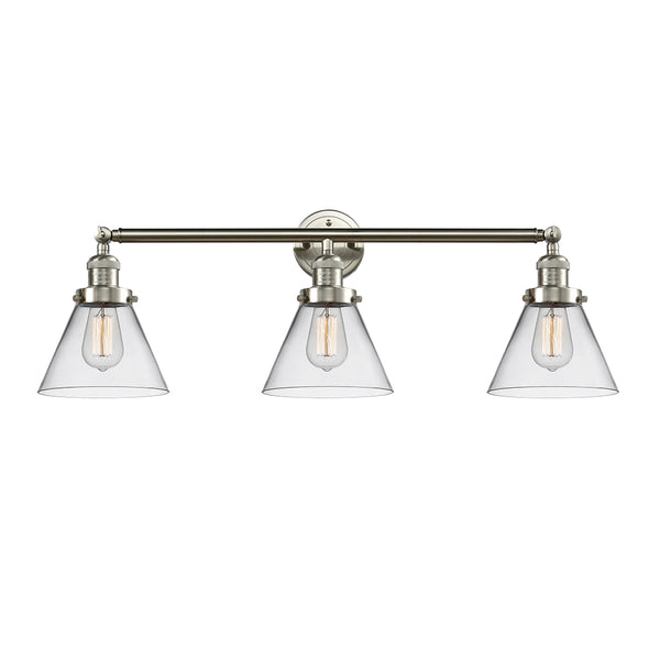 Cone Bath Vanity Light shown in the Brushed Satin Nickel finish with a Clear shade
