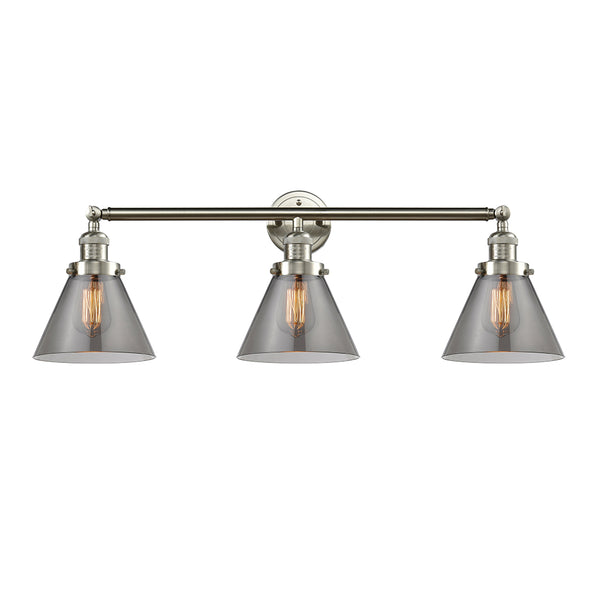 Cone Bath Vanity Light shown in the Brushed Satin Nickel finish with a Plated Smoke shade