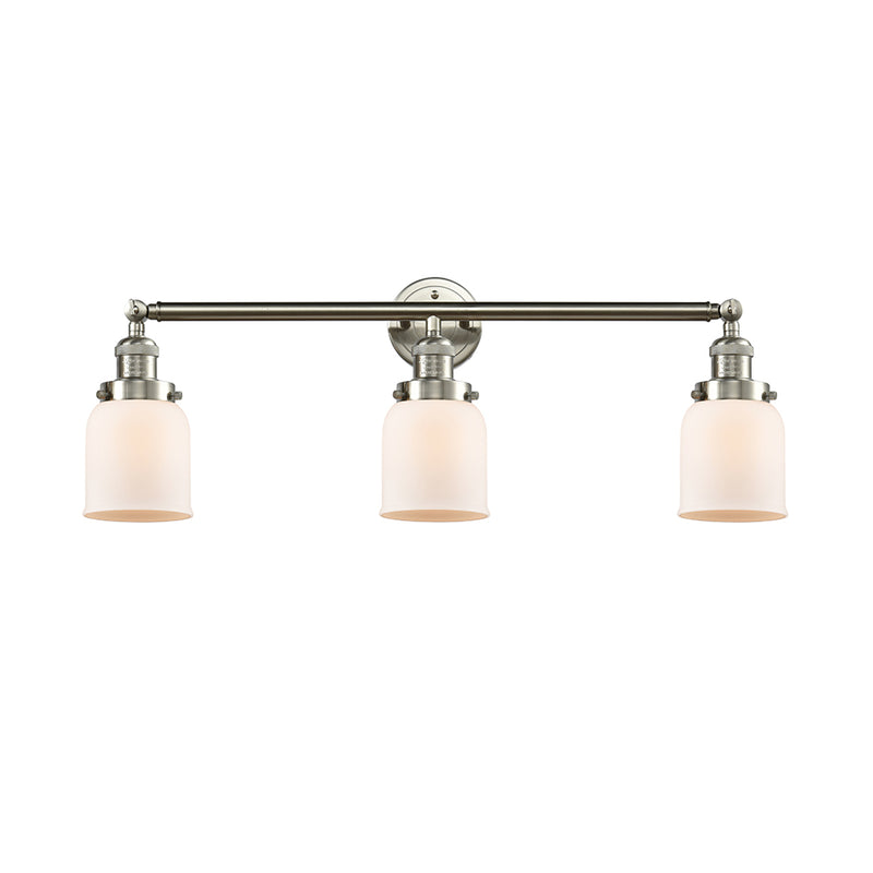 Bell Bath Vanity Light shown in the Brushed Satin Nickel finish with a Matte White shade
