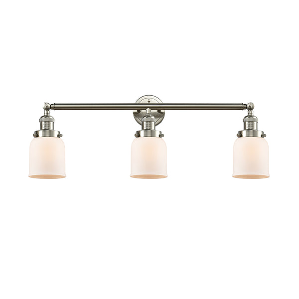 Bell Bath Vanity Light shown in the Brushed Satin Nickel finish with a Matte White shade