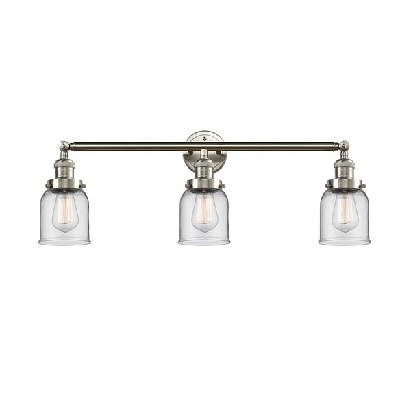 Bell Bath Vanity Light shown in the Brushed Satin Nickel finish with a Clear shade