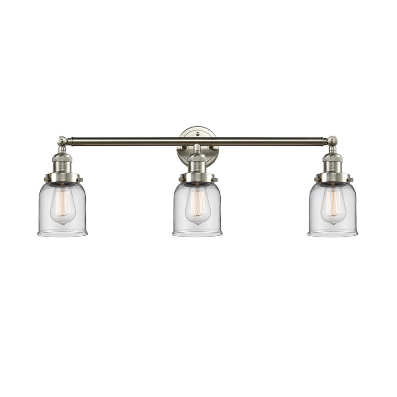 Bell Bath Vanity Light shown in the Brushed Satin Nickel finish with a Clear shade