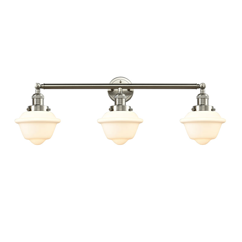 Oxford Bath Vanity Light shown in the Brushed Satin Nickel finish with a Matte White shade