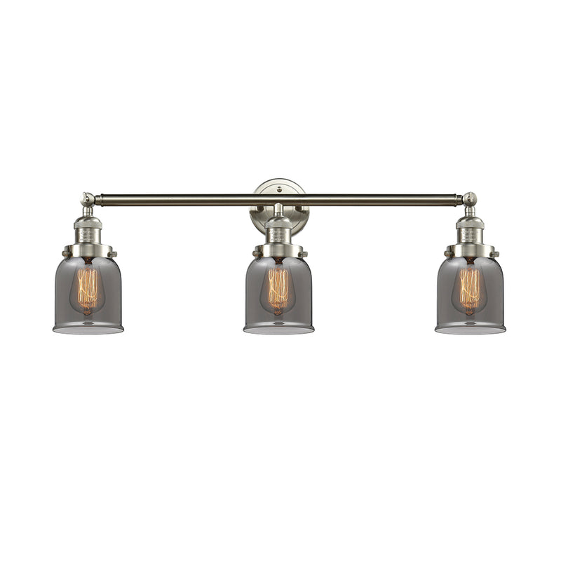 Bell Bath Vanity Light shown in the Brushed Satin Nickel finish with a Plated Smoke shade