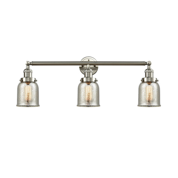 Bell Bath Vanity Light shown in the Brushed Satin Nickel finish with a Silver Plated Mercury shade