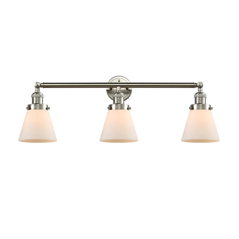 Cone Bath Vanity Light shown in the Brushed Satin Nickel finish with a Matte White shade