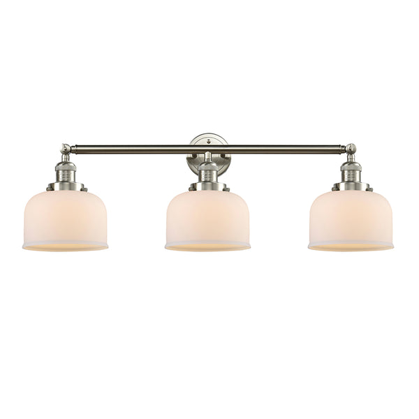 Bell Bath Vanity Light shown in the Brushed Satin Nickel finish with a Matte White shade