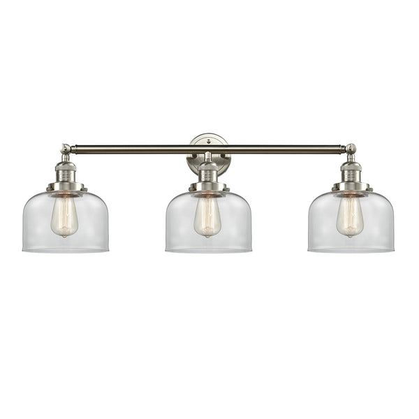 Bell Bath Vanity Light shown in the Brushed Satin Nickel finish with a Clear shade