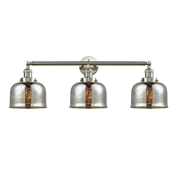 Bell Bath Vanity Light shown in the Brushed Satin Nickel finish with a Silver Plated Mercury shade