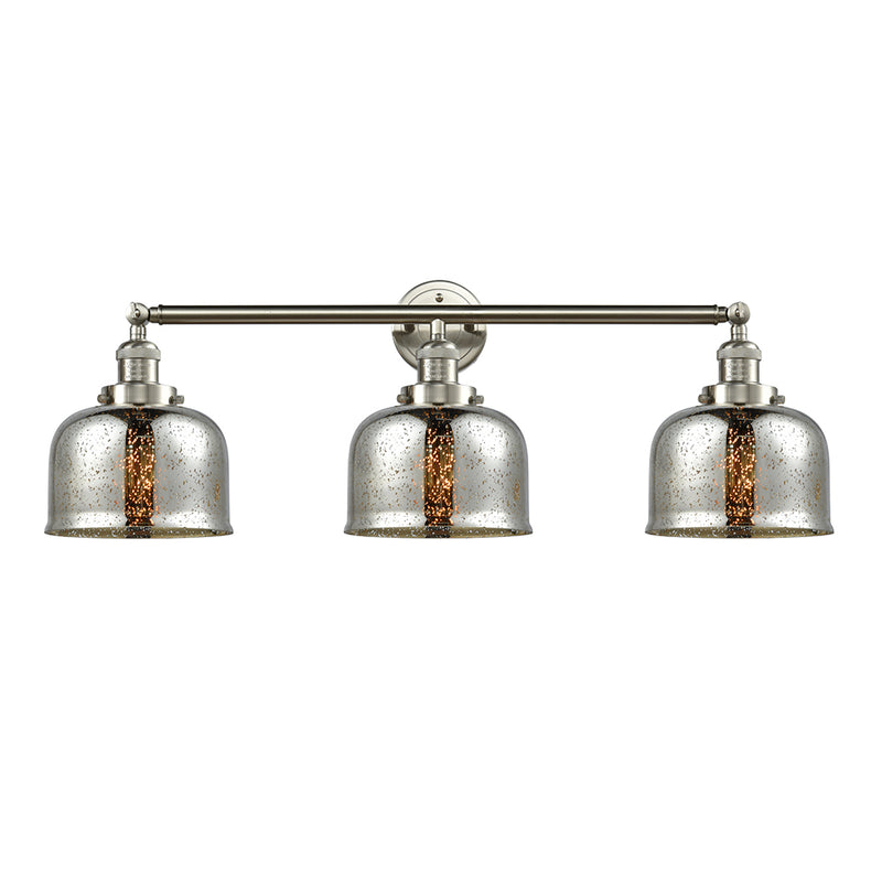 Bell Bath Vanity Light shown in the Brushed Satin Nickel finish with a Silver Plated Mercury shade
