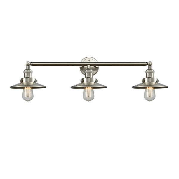 Railroad Bath Vanity Light shown in the Brushed Satin Nickel finish with a Brushed Satin Nickel shade