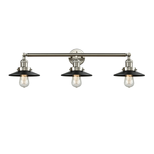 Railroad Bath Vanity Light shown in the Brushed Satin Nickel finish with a Matte Black shade
