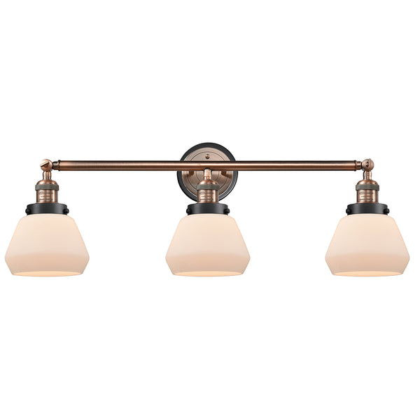 Fulton Bath Vanity Light shown in the Antique Copper finish with a Matte White shade