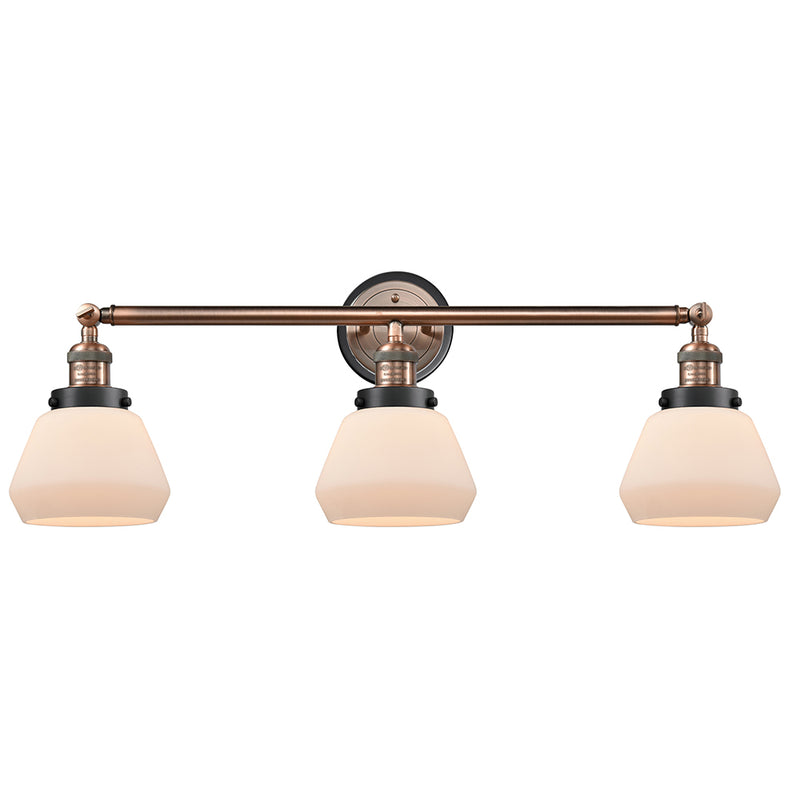 Fulton Bath Vanity Light shown in the Antique Copper finish with a Matte White shade