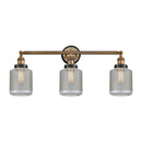 Stanton Bath Vanity Light shown in the Brushed Brass finish with a Clear Wire Mesh shade