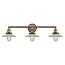 Halophane Bath Vanity Light shown in the Brushed Brass finish with a Clear Halophane shade