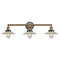 Halophane Bath Vanity Light shown in the Brushed Brass finish with a Clear Halophane shade