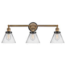 Cone Bath Vanity Light shown in the Brushed Brass finish with a Clear shade