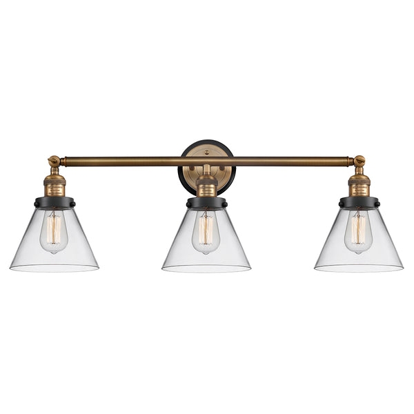 Cone Bath Vanity Light shown in the Brushed Brass finish with a Clear shade