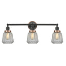 Chatham Bath Vanity Light shown in the Matte Black finish with a Clear shade