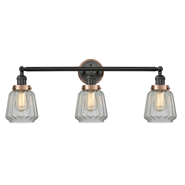 Chatham Bath Vanity Light shown in the Matte Black finish with a Clear shade