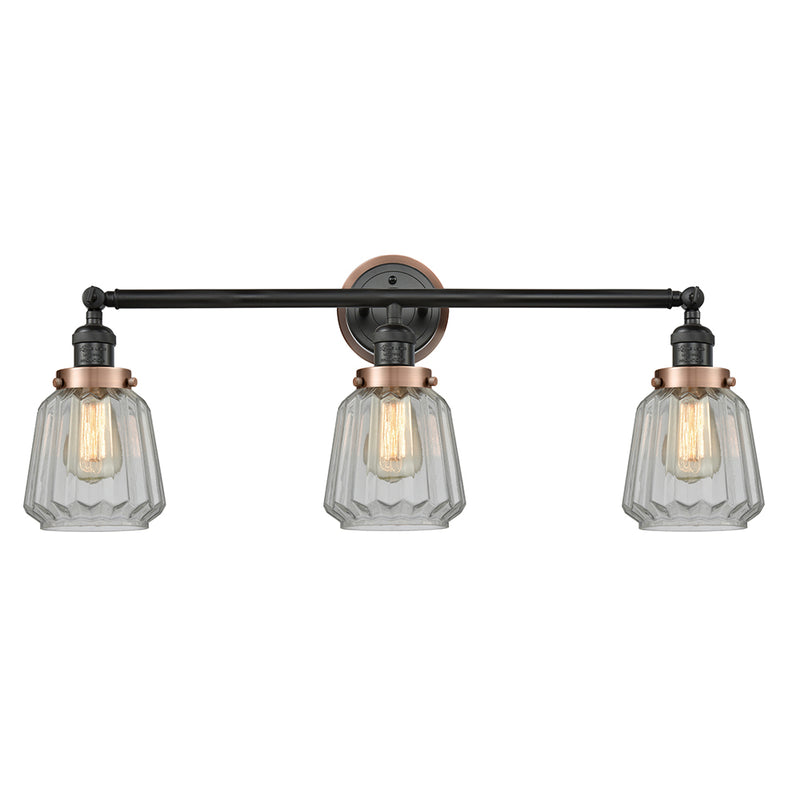 Chatham Bath Vanity Light shown in the Matte Black finish with a Clear shade