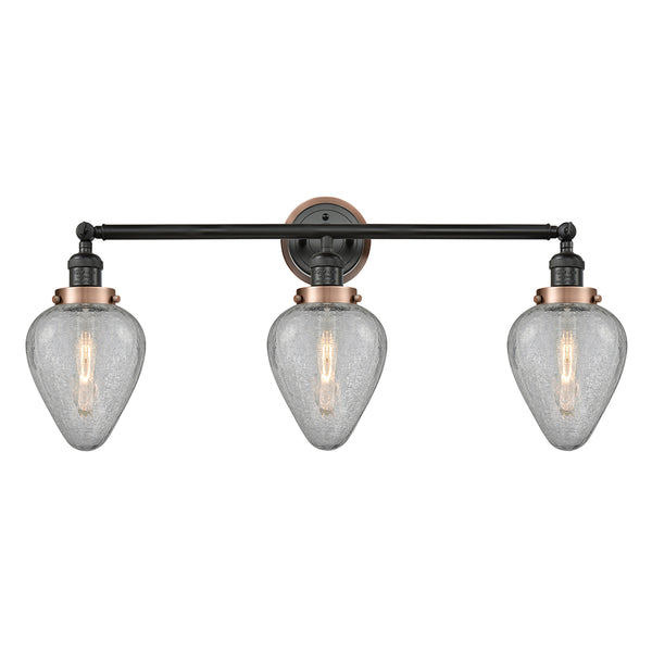 Geneseo Bath Vanity Light shown in the Matte Black finish with a Clear Crackled shade