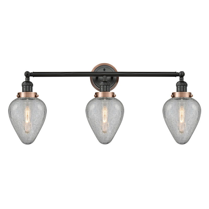 Geneseo Bath Vanity Light shown in the Matte Black finish with a Clear Crackled shade