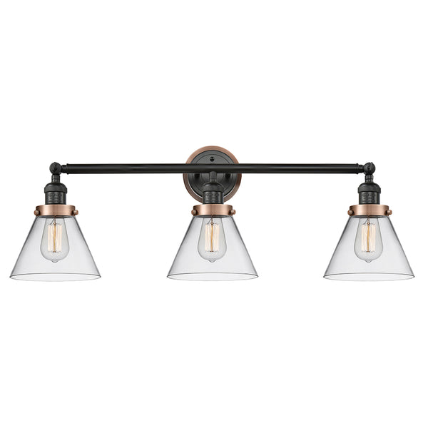 Cone Bath Vanity Light shown in the Matte Black finish with a Clear shade