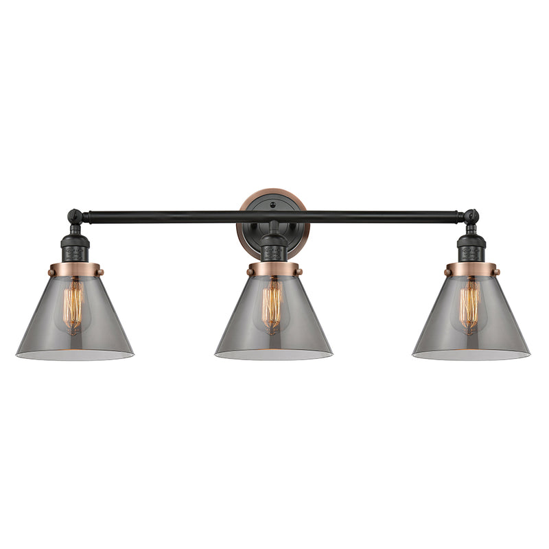 Cone Bath Vanity Light shown in the Matte Black finish with a Plated Smoke shade