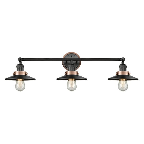 Railroad Bath Vanity Light shown in the Matte Black finish with a Matte Black shade