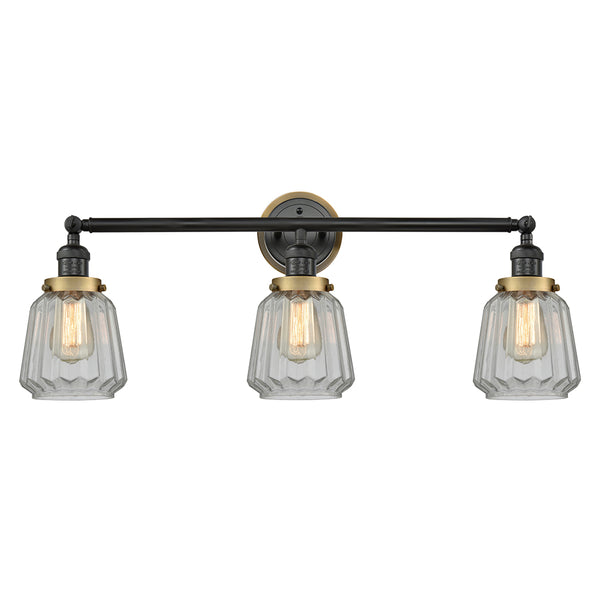 Chatham Bath Vanity Light shown in the Matte Black finish with a Clear shade
