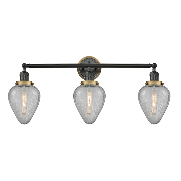 Geneseo Bath Vanity Light shown in the Matte Black finish with a Clear Crackled shade