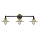 Halophane Bath Vanity Light shown in the Matte Black finish with a Clear Halophane shade