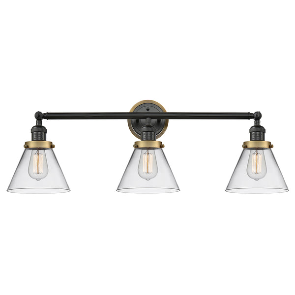 Cone Bath Vanity Light shown in the Matte Black finish with a Clear shade