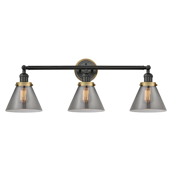 Cone Bath Vanity Light shown in the Matte Black finish with a Plated Smoke shade