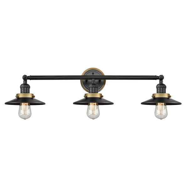 Railroad Bath Vanity Light shown in the Matte Black finish with a Matte Black shade
