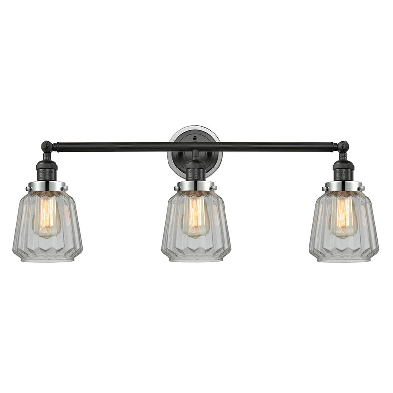 Chatham Bath Vanity Light shown in the Matte Black finish with a Clear shade